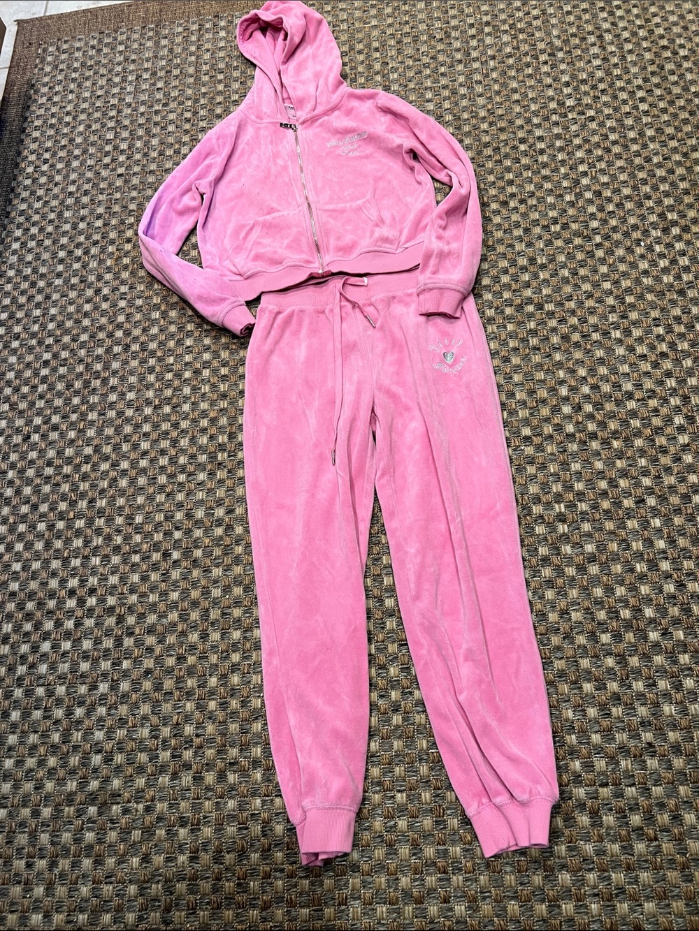 Forever 21 Pink Velour Zip Hoodie & Joggers Set M